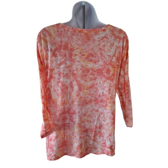 Ruby Rd Favorites Tie Dye 3/4 Sleeve Top Womens Large Orange White - Picture 2 of 5
